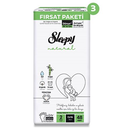 Sleepy Natural 2 Numara Mini 144'lü Cırtlı Bez