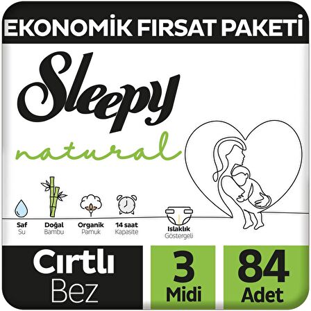 Sleepy Natural 3 Numara Midi 84'lü Cırtlı Bez