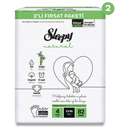 Sleepy Natural 4 Numara Maxi 164'lü Cırtlı Bez