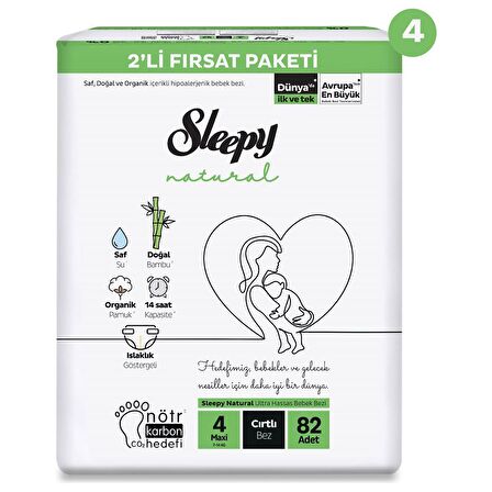 Sleepy Natural 2'li Mega Fırsat Paketi Bebek Bezi 4 Numara Maxi 328 Adet