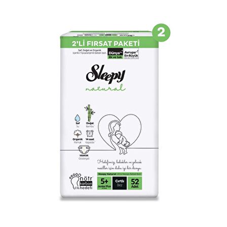 Sleepy Natural 2'li Ekonomik Fırsat Paketi Bebek Bezi 5+ Numara Junior Plus 104 Adet