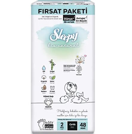 Sleepy Bebek Bezi Bio Natural 2 Numara Mini 48li Fırsat Paket