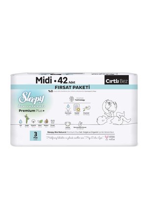 Sleepy Bio Natural Premium Plus Fırsat Paketi Bebek Bezi 3 Numara Midi 42 Adet