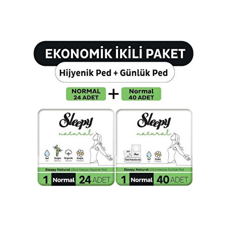 Sleepy Ekonomik Ikili Paket (Natural Ultra Hassas Hijyenik Ped Normal 24'Lü + Günlük Ped Normal 40'Lı)