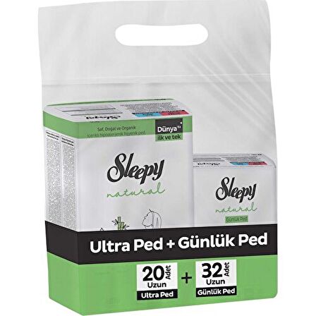 Sleepy Ekonomik Ikili Paket (Natural Ultra Hassas Hijyenik Ped Uzun 20'Li + Günlük Ped Normal 32'Li)