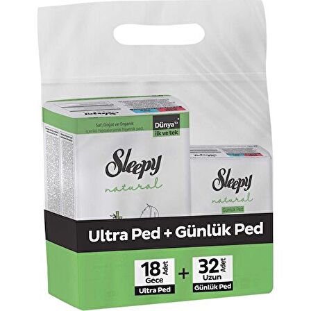 Sleepy Ekonomik İkili Paket (Natural Ultra Hassas Hijyenik Ped Gece 18'li + Günlük Ped Normal 32'li)