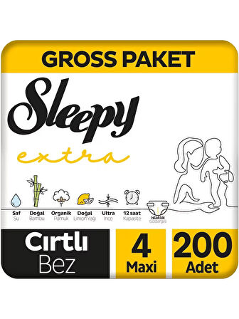 Sleepy Extra Günlük Aktivite Gross Paket Bebek Bezi 4 Numara Maxi 200 Adet