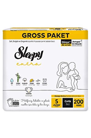 Sleepy Extra Günlük Aktivite Gross Paket Bebek Bezi 5 Numara Junior 200 Adet