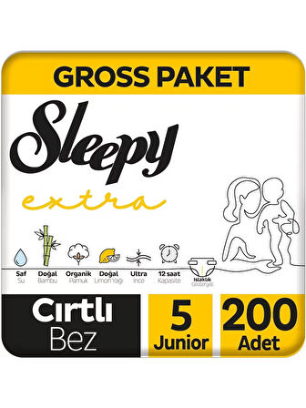 Sleepy Extra Günlük Aktivite Gross Paket Bebek Bezi 5 Numara Junior 200 Adet
