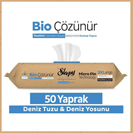 Sleepy Bio Çözünür Yüzey Temizlik Havlusu&Mendili Deniz Tuzu&Yosun 50 Yaprak