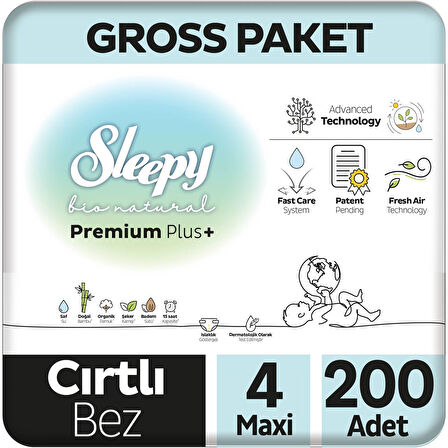 Sleepy Bio Natural Premium Plus Gross Paket Bebek Bezi 4 Numara Maxi 200 Adet