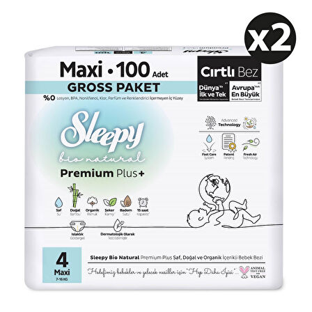 Sleepy Bio Natural Premium Plus Gross Paket Bebek Bezi 4 Numara Maxi 200 Adet