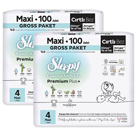 Sleepy Bio Natural Premium Plus Gross Paket Bebek Bezi 4 Numara Maxi 200 Adet