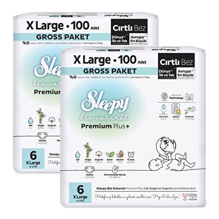 Sleepy Bio Natural Premium Plus Gross Paket Bebek Bezi 6 Numara Xlarge 200 Adet