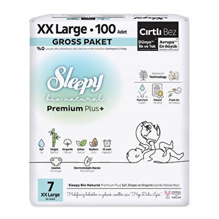 Sleepy Bio Natural Premium Plus Gross Paket Bebek Bezi 7 Numara Xxlarge 100 Adet