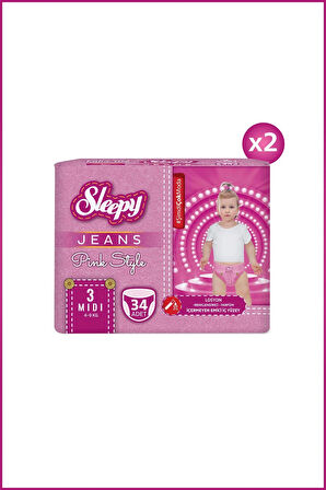 Sleepy Pink Jeans Külot Bez 3 Numara Midi 2'li Jumbo 68 Adet