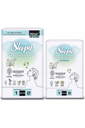 Sleepy Bio Natural Premium Plus Hijyenik Ped Normal 24'lü + Günlük Ped Normal 40'lı