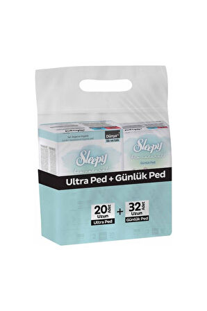 Sleepy Bio Natural Premium Plus Hijyenik Ped Uzun 20'li + Günlük Ped Uzun 32'li
