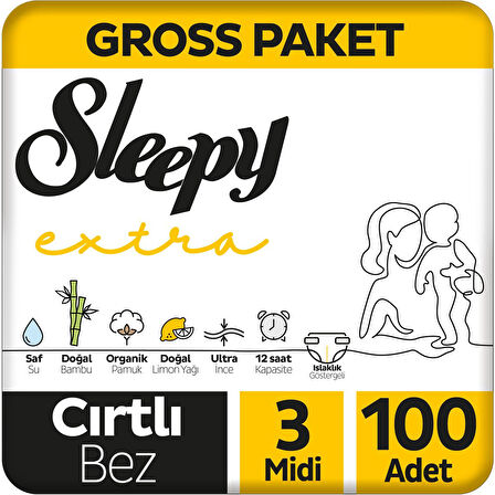 Sleepy Extra Günlük Aktivite Gross Paket Bebek Bezi 3 Numara Midi 100 Adet