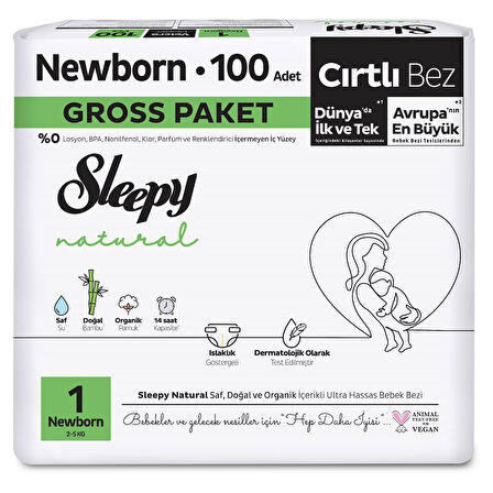 Sleepy Natural Gross Paket Bebek Bezi 1 Numara Newborn 100 Adet