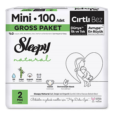 Sleepy Natural Gross Paket Bebek Bezi 2 Numara Mini 100 Adet