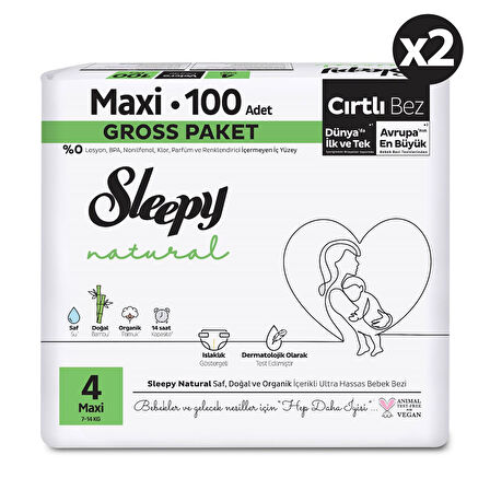 Sleepy Natural Gross Paket Bebek Bezi 4 Numara Maxi 200 Adet