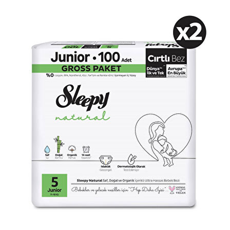 Sleepy Natural Gross Paket Bebek Bezi 5 Numara Junior 200 Adet