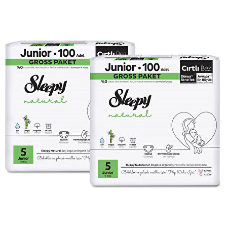 Sleepy Natural Gross Paket Bebek Bezi 5 Numara Junior 200 Adet