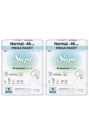 Sleepy Bio Natural Premium Plus Hijyenik Ped Mega Paket Normal 46x2 (92 Adet) + Cüzdan Hediyeli