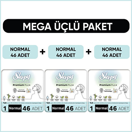 Sleepy Bio Natural Premium Plus Hijyenik Ped Mega Paket Normal 46x3 (138 Adet) 