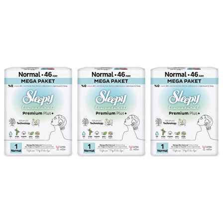 Sleepy Bio Natural Premium Plus Hijyenik Ped Mega Paket Normal 46x3 (138 Adet) 