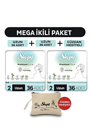 Sleepy Bio Natural Premium Plus Hijyenik Ped Mega Paket Uzun 36x2 (72 Adet) + Cüzdan Hediyeli