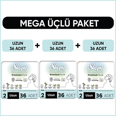 Sleepy Bio Natural Premium Plus Hijyenik Ped Mega Paket Uzun 36x3 (108 Adet) 