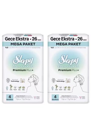 Sleepy Bio Natural Premium Plus Hijyenik Ped Mega Paket Gece Extra 26x2 (52 Adet) + Cüzdan Hediyeli