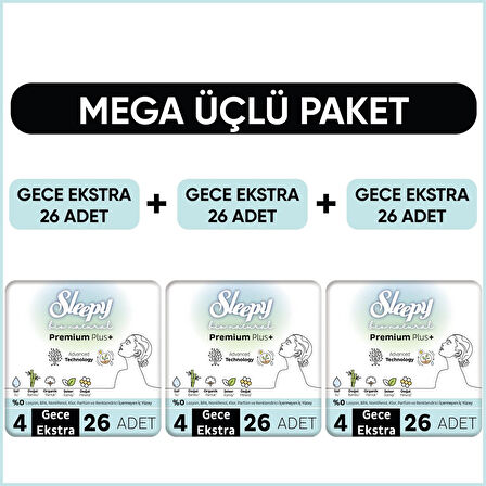 Sleepy Bio Natural Premium Plus Hijyenik Ped Mega Paket Gece Extra 26x3 (78 Adet) 