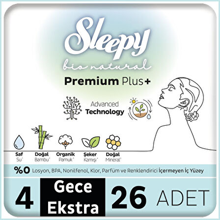 Sleepy Bio Natural Premium Plus Hijyenik Ped Mega Paket Gece Extra 26 Adet