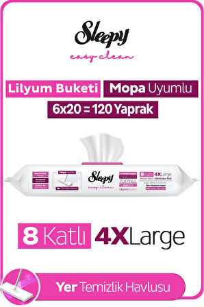 Sleepy Easy Clean Lilyum Buketi Mopa Uyumlu Yer Temizlik Havlusu&Mendili 6x20 (120 Yaprak)