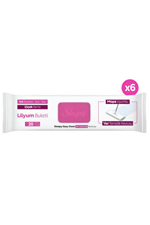 Sleepy Easy Clean Lilyum Buketi Mopa Uyumlu Yer Temizlik Havlusu&Mendili 6x20 (120 Yaprak)