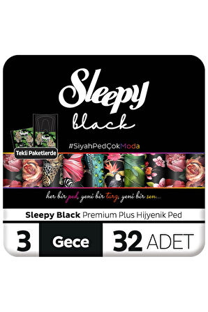 Sleepy Black Premium Plus Hijyenik Ped Gece 32 Adet