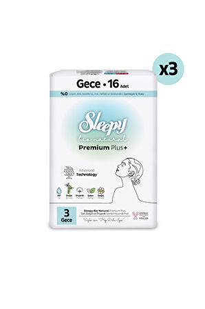 Sleepy Bio Natural Premium Plus Hijyenik Ped Süper Avantaj Paketi Gece 48 Adet