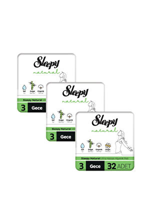 Sleepy Natural Ultra Hassas Hijyenik Ped Mega Fırsat Paketi Gece 96 Adet