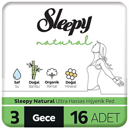 Sleepy Natural Ultra Hassas Hijyenik Ped Gece 16 Adet