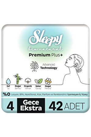 Sleepy Bio Natural Premium Plus Hijyenik Ped Süper Avantaj Paketi Gece Ekstra 42 Adet