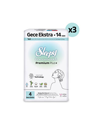 Sleepy Bio Natural Premium Plus Hijyenik Ped Süper Avantaj Paketi Gece Ekstra 42 Adet