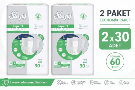 Sleepy Süper3 Belbantlı Hasta Bezi L Beden 2 Paket 60 Adet