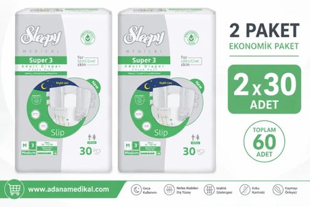 Sleepy Süper3 Belbantlı Hasta Bezi L Beden 2 Paket 60 Adet
