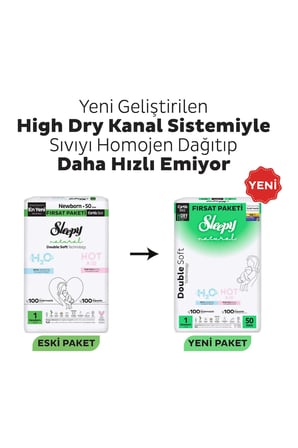Sleepy Natural Double Soft Ultra Fırsat Paketi Bebek Bezi 1 Numara Newborn 100 Adet