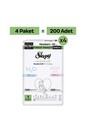 Sleepy Natural Double Soft Mega Fırsat Paketi Bebek Bezi 1 Numara Newborn 200 Adet