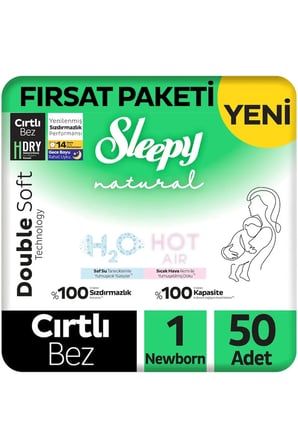 Sleepy Natural Double Soft Fırsat Paketi Bebek Bezi 1 Numara Newborn 50 Adet