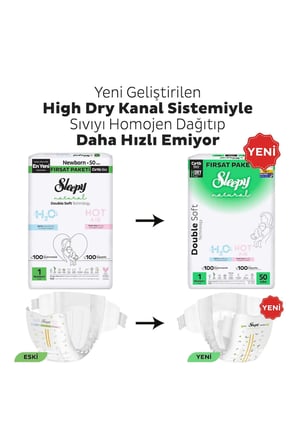 Sleepy Natural Double Soft Fırsat Paketi Bebek Bezi 1 Numara Newborn 50 Adet